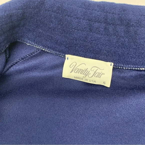 Vanity Fair Robe Small Velour Pearl Snap  House Coat Blue Long Sleeve  Vintage - Picture 11 of 14